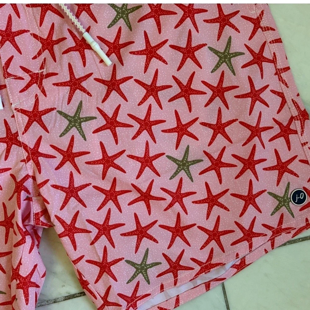 Johnnie-O Mens Seastar Swim Trunks Porto Pink Starfish Print‎ Shorts Large NWT